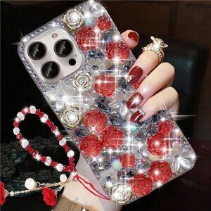 iPhone 16 Pro Max Bling Glitter 3D Crystal Rose Cute Luxury Sparkly Girl Case